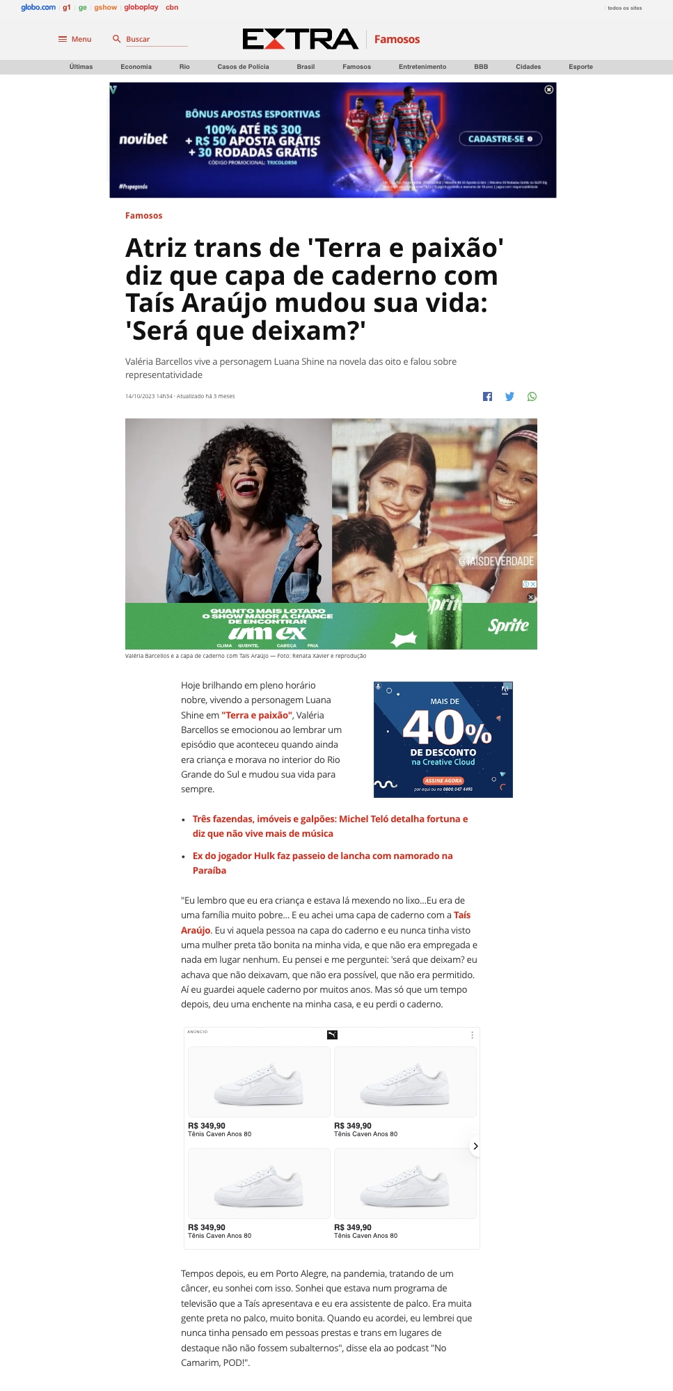 Imagem de Atriz trans de 'Terra e paixão' diz que capa de caderno com Taís Araújo mudou sua vida: 'Será que deixam?'