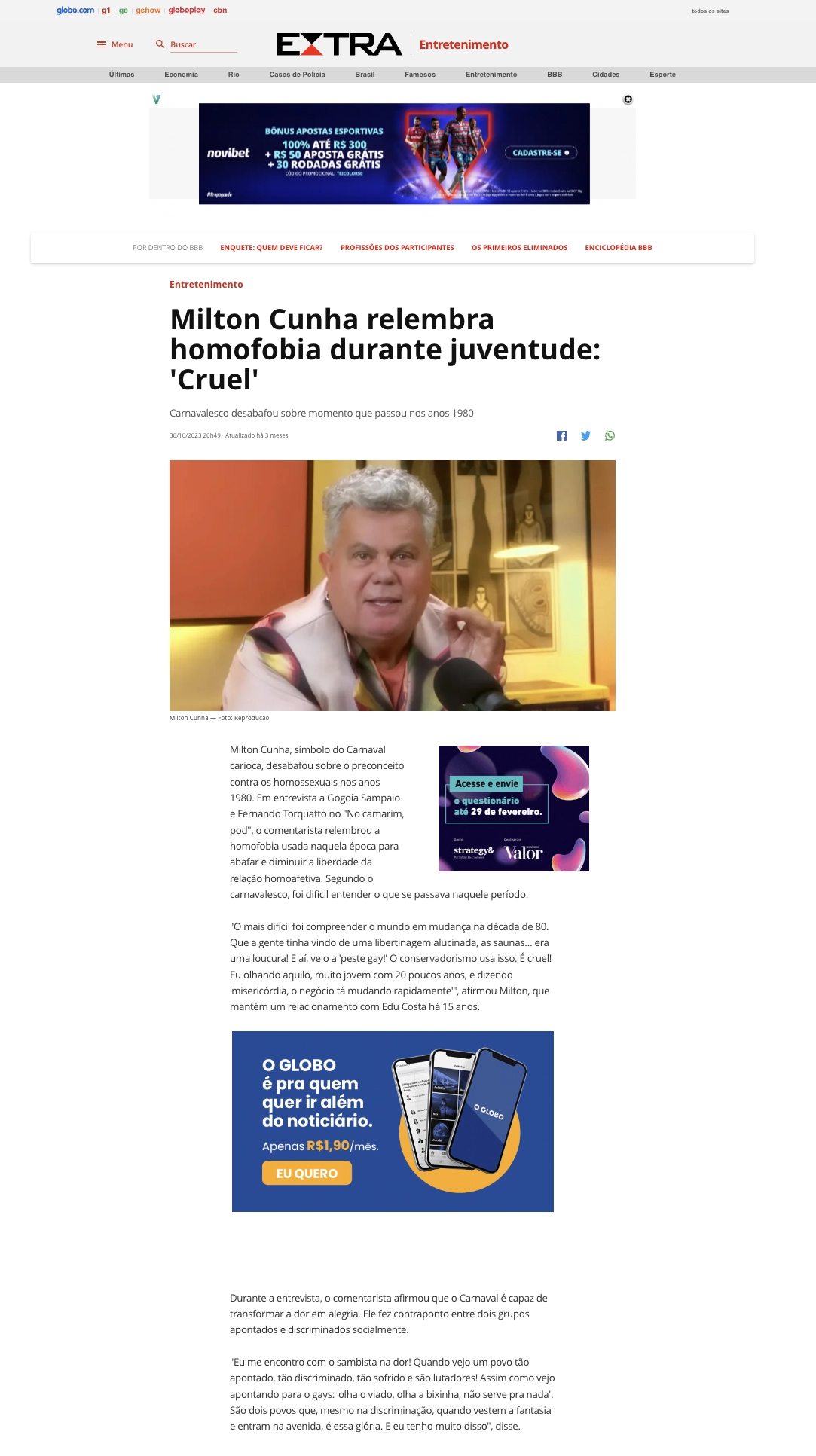 Imagem de Milton Cunha relembra homofobia durante juventude: 'Cruel'