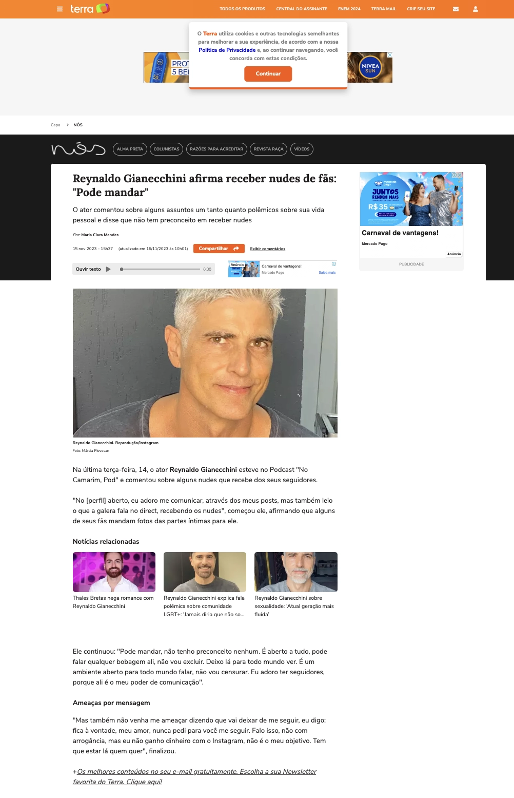 Imagem de Reynaldo Gianecchini afirma receber nudes de fãs: "Pode mandar" O ator comentou sobre alguns