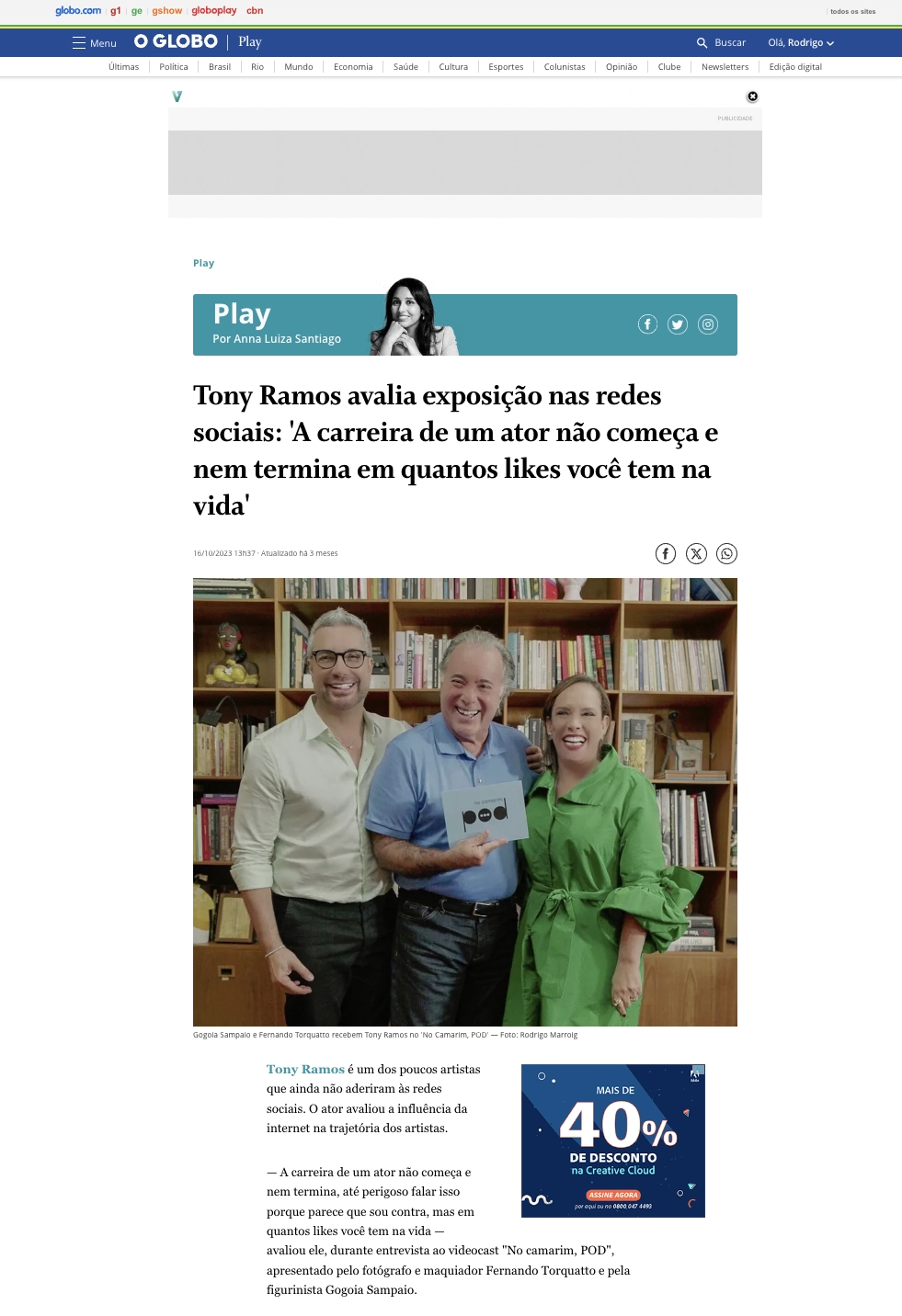 Imagem de Tony Ramos avalia exposição nas redes sociais: 'A carreira de um ator não começa e nem termina em quantos likes você tem na vida'